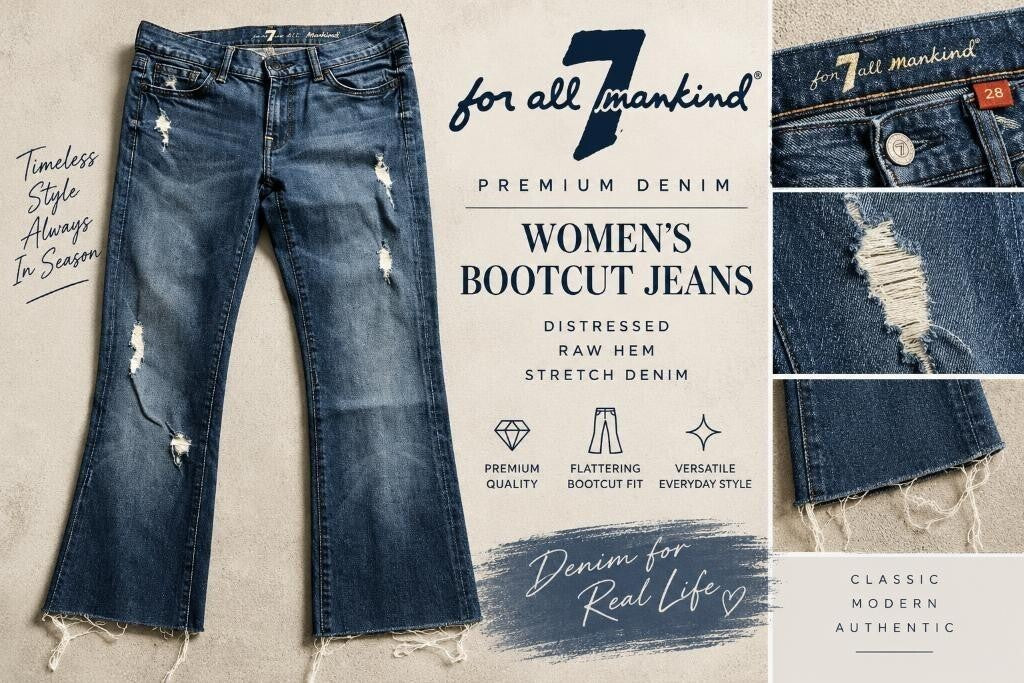 7 For All Mankind Bootcut Jeans Womens 28 Distressed Raw Hem Blue Denim Stretch