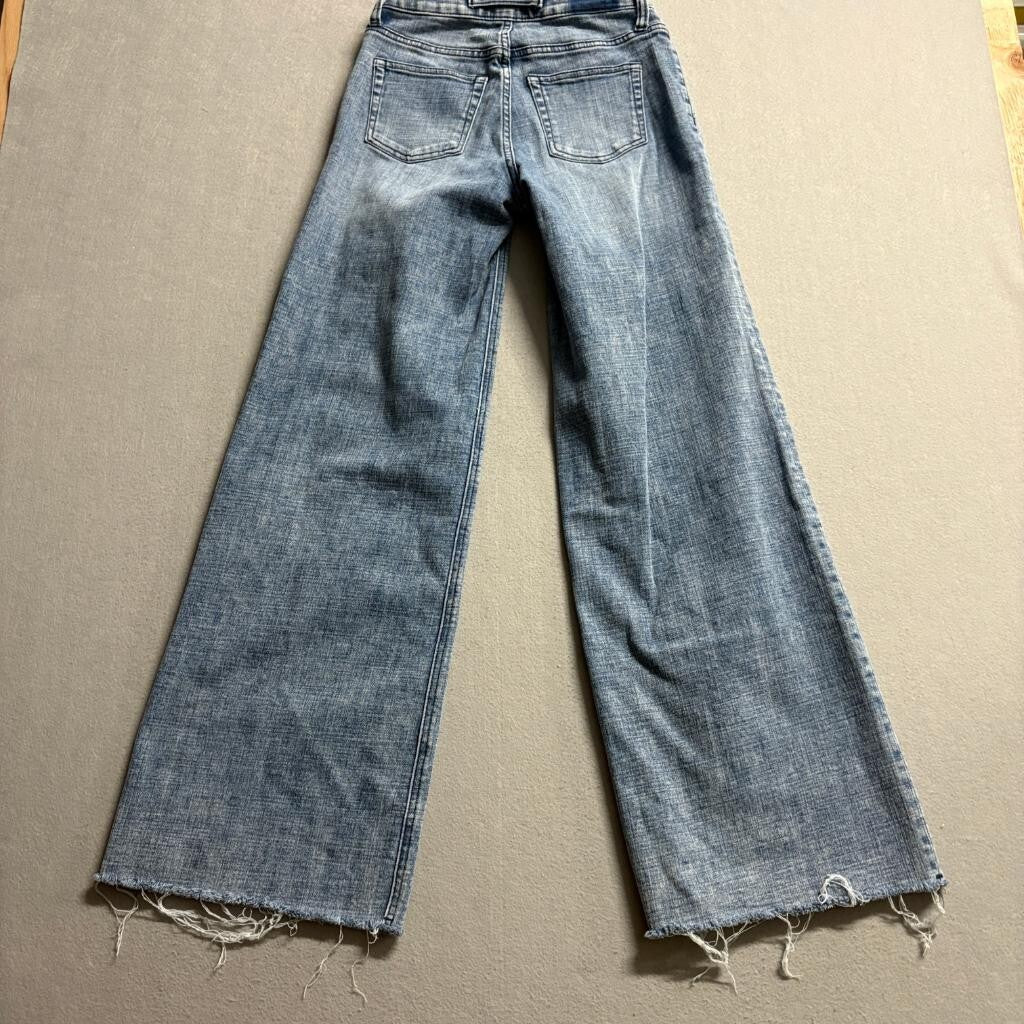 Hint of Blu Wide Leg Jeans Womens Size 25 Blue Denim Raw Hem High Rise Stretch