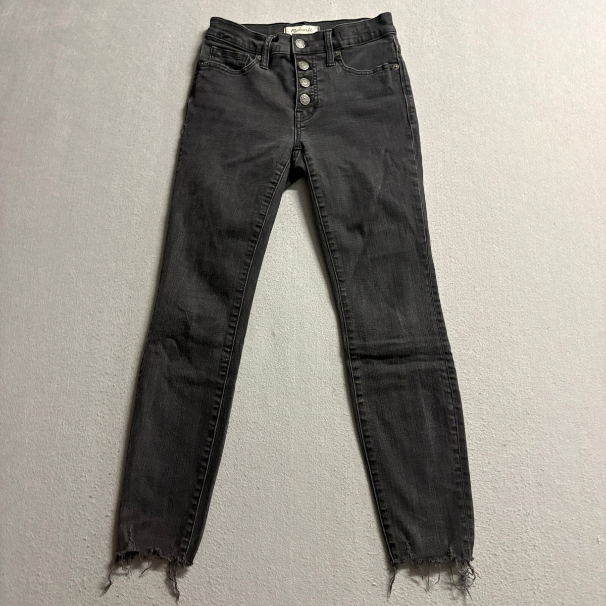 Madewell 9 High Rise Skinny Jeans Womens 24 Black Button Fly Raw Hem Stretch