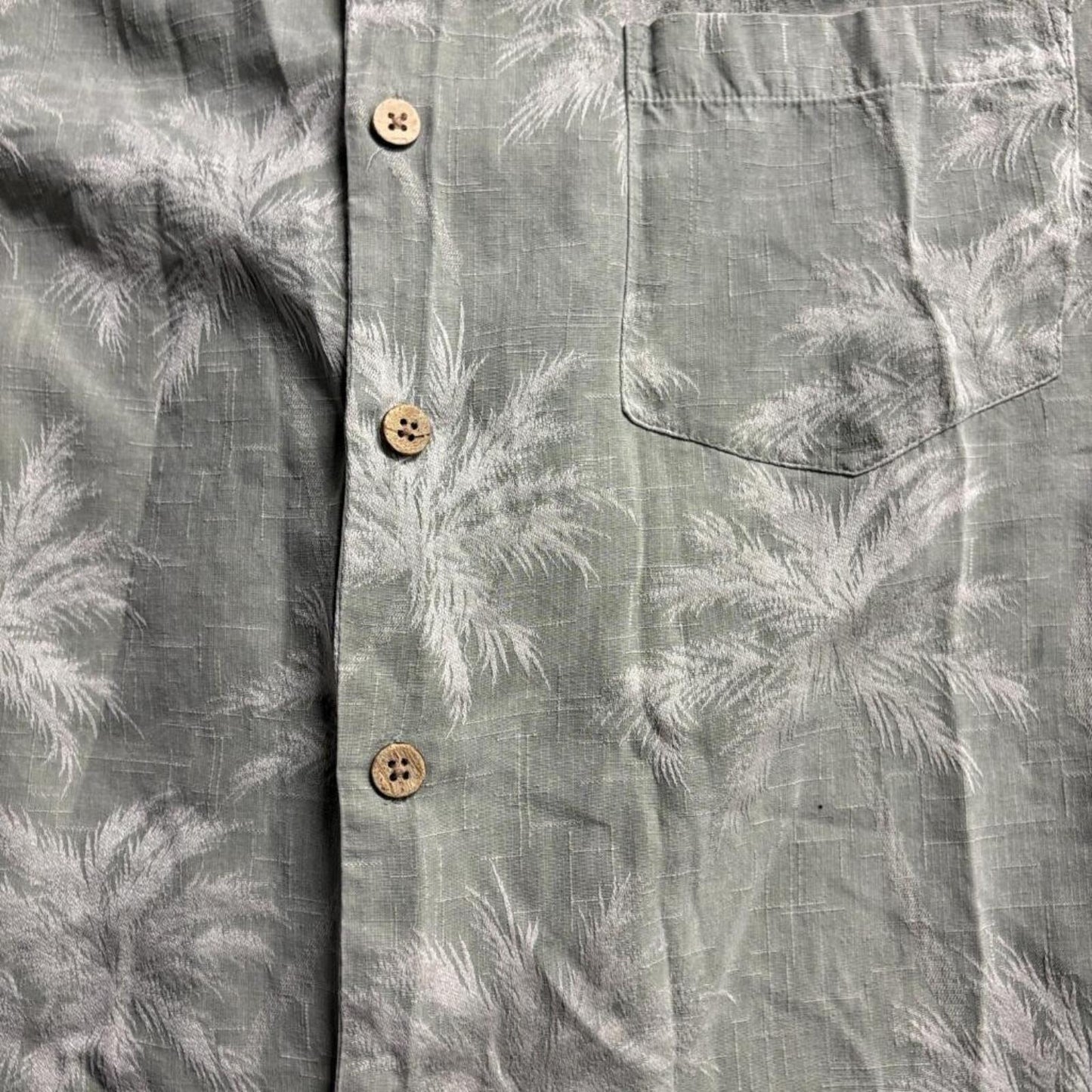 Jamaica Jaxx Silk Hawaiian Shirt Mens Medium Green Palm Tree Camp Button Up