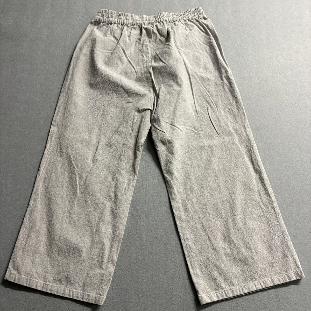 Ecupper Womens Cotton Wide Leg Pants Large Gray Elastic Waist Cropped Boho