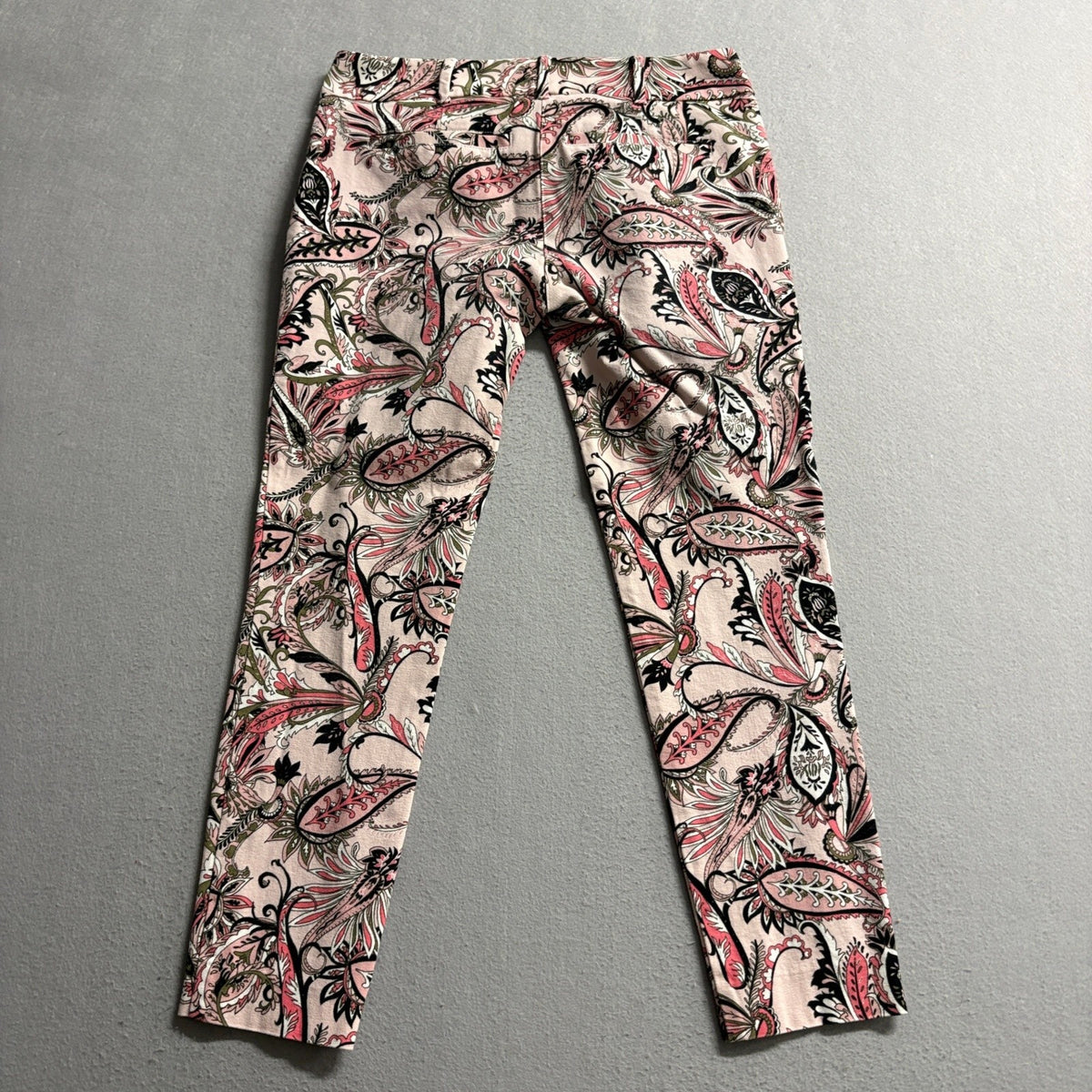 New York & Company Paisley Stretch Pants Womens Size 4 Pink Cotton Blend Crop