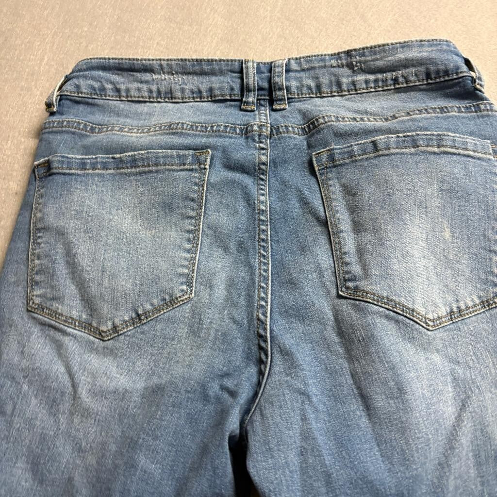 Unbranded Distressed Wide Leg Jeans Womens Size M Blue Denim Button Fly Stretch
