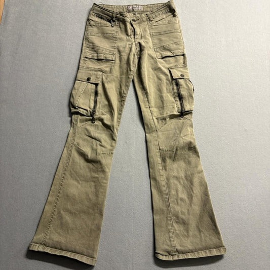Cello Jeans Womens Small Olive Green Cargo Pants Flare Leg Low Rise Y2K Utility
