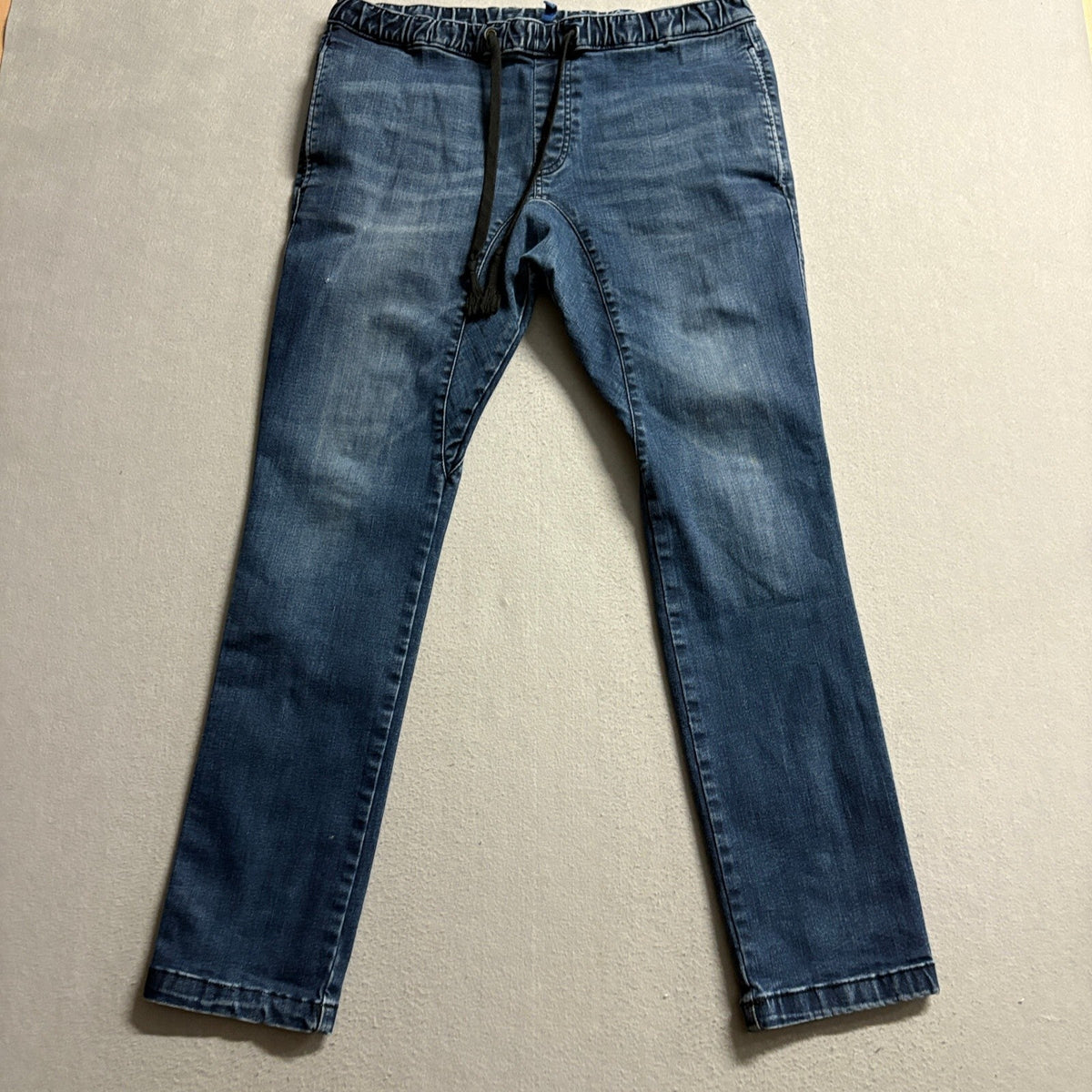 H&M Divided Mens Jogger Jeans Size 34 Blue Denim Elastic Drawstring Waist