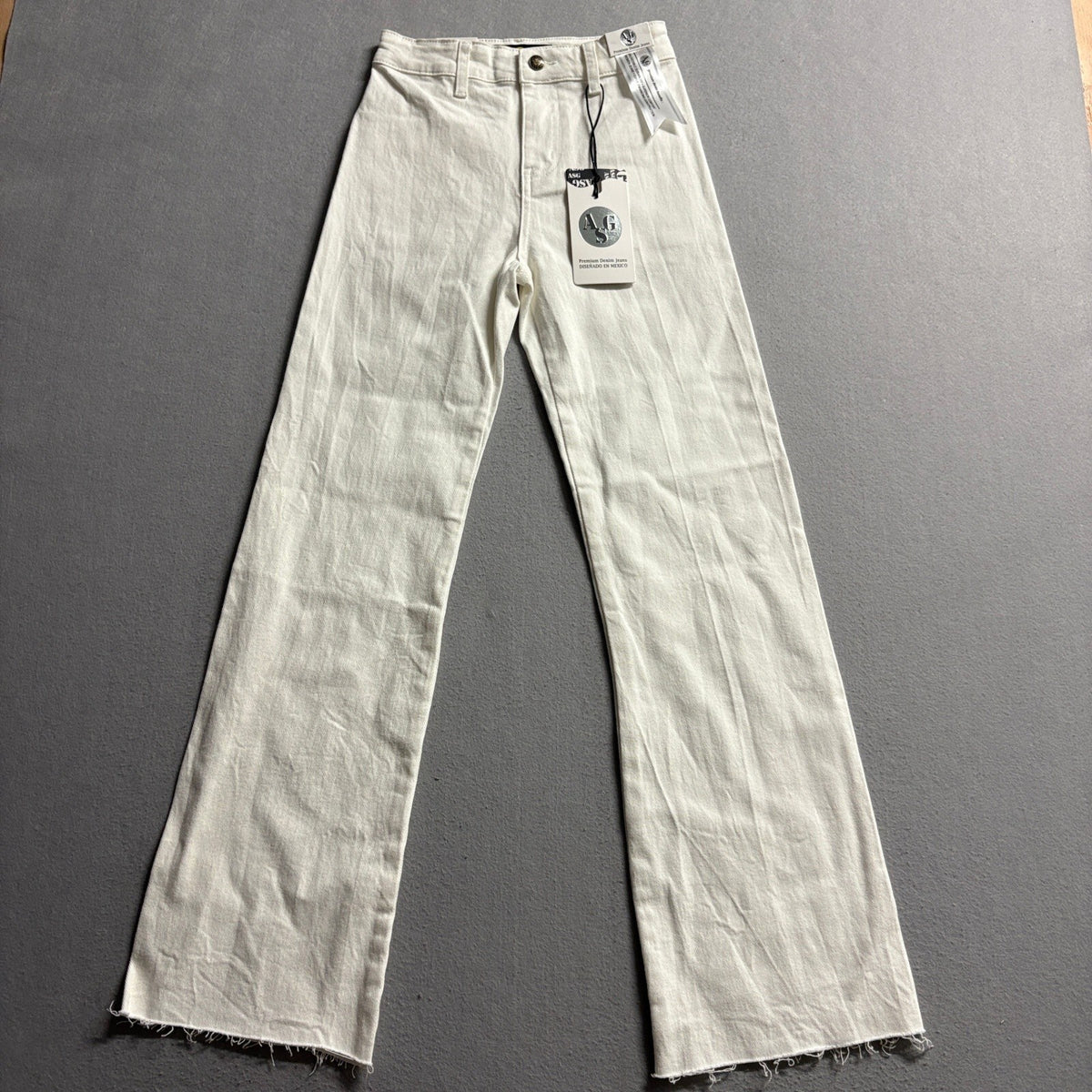 AGS Premium Denim Jeans Womens Size 5 White Wide Leg Raw Hem Stretch New