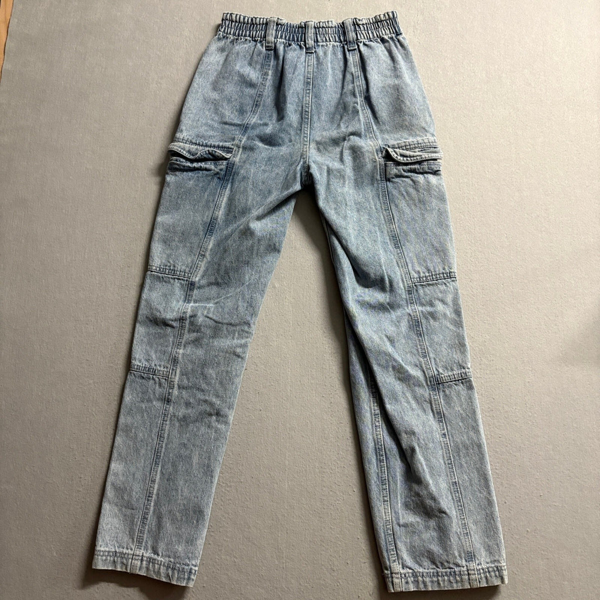 RSQ Cargo Jeans Womens 27 Light Wash Denim High Rise Elastic Waist Utility Pants