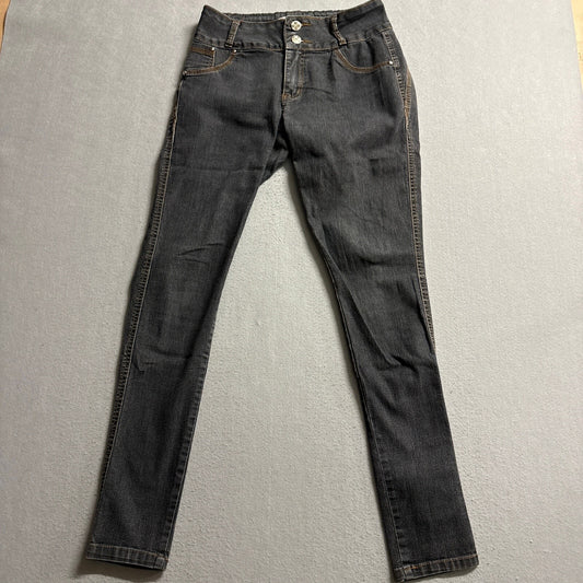 Laco Do Couro Rodeo Country Women Skinny Jeans Size 42 Black Denim Stretch