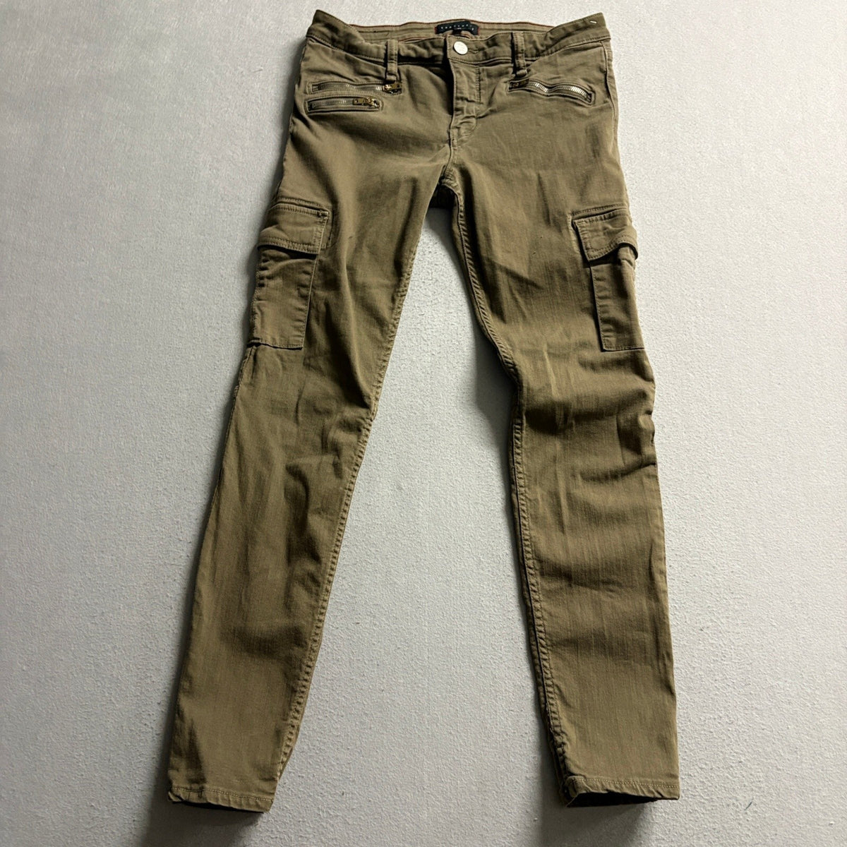 Sanctuary Skinny Cargo Pants Womens 27 Olive Green Utility Zipper Details