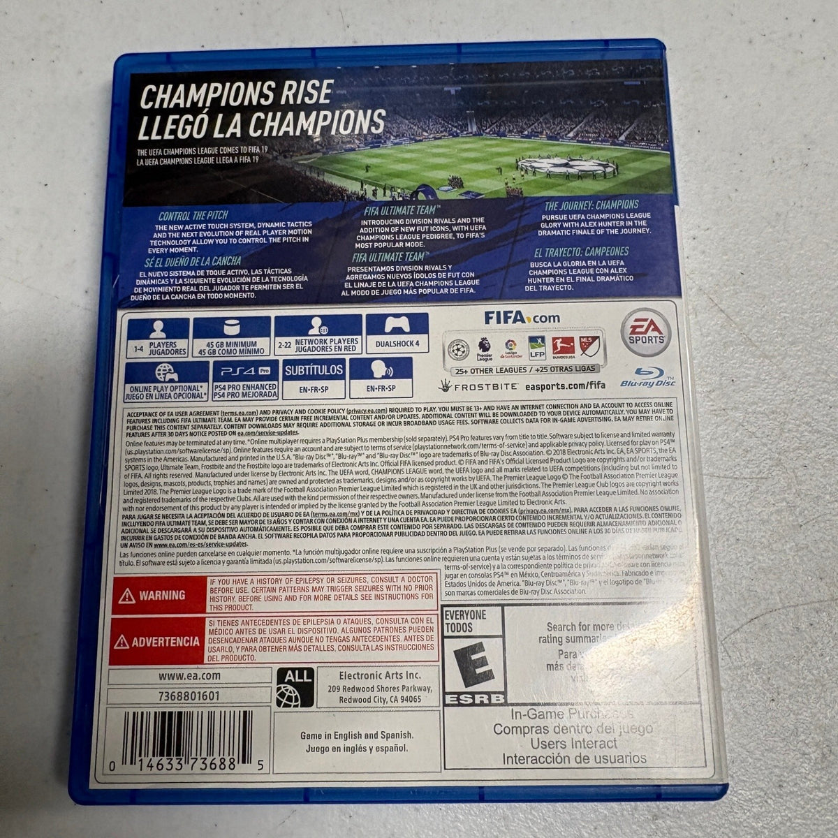 FIFA 19 Sony PlayStation 4 PS4 Soccer Football Game Complete with Case Stickers