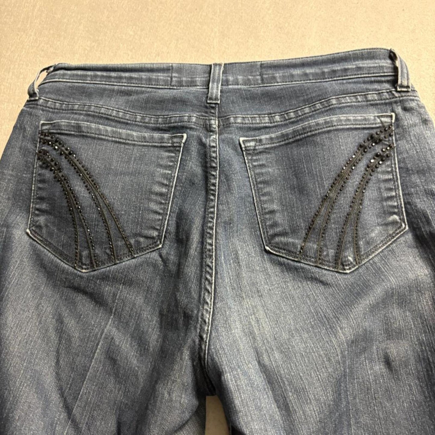 NYDJ Not Your Daughters Jeans Womens 10 Blue Straight Leg Rhinestone Pockets USA