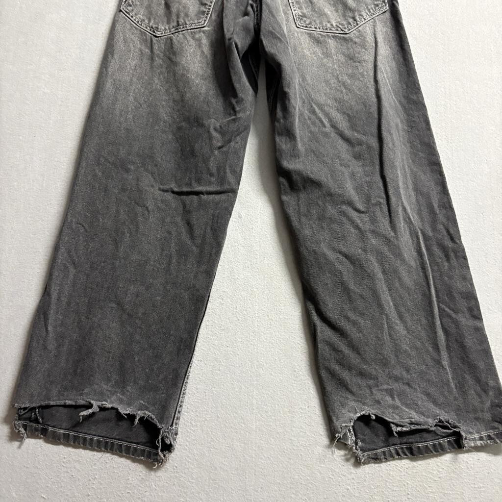 Bershka Wide Leg Jeans Womens Size 28 Gray Black Acid Wash Denim High Rise