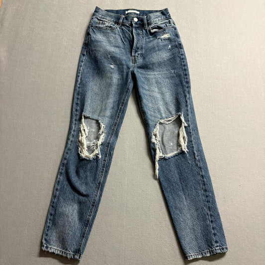 PacSun Distressed Mom Jeans Womens 24 Blue Denim High Rise Ripped Knee Cotton