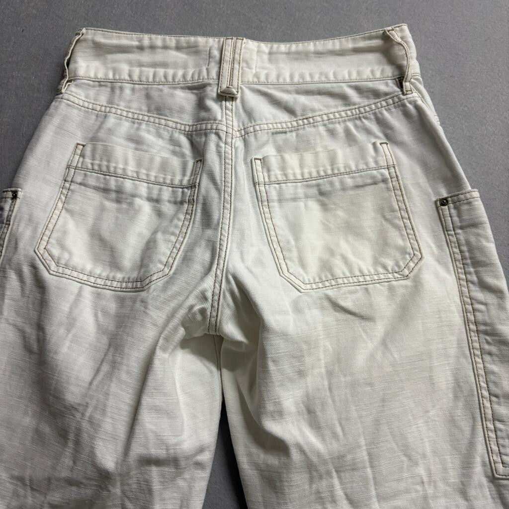 FRAME Denim Women 25 Ecru Cotton Utility Cargo Carpenter Pants Raw Hem Off White