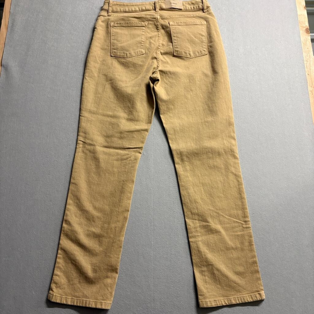 LL Bean True Shape Denim Jeans Womens 14 MT Tan Classic Fit Straight Leg NWT