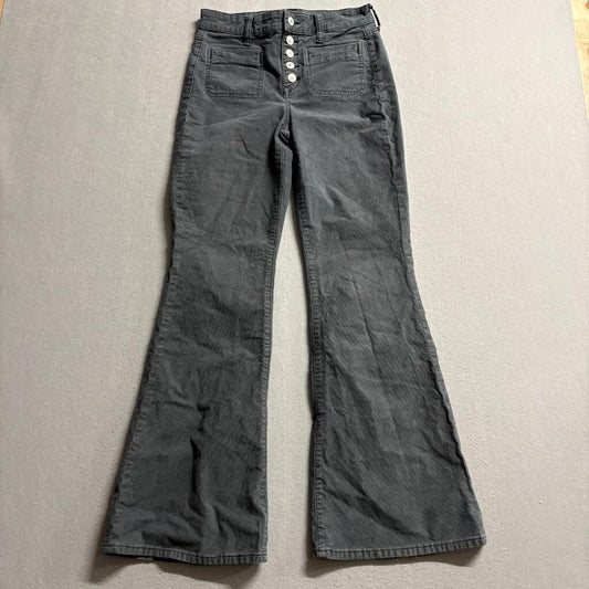 American Eagle Corduroy Pants Womens 4 Gray High Rise Flare Button Fly Stretch