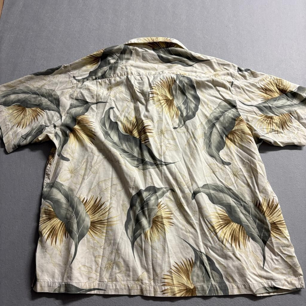 Caribbean Joe Mens 3X Silk Cotton Hawaiian Shirt Tropical Palm Leaf Beige Green