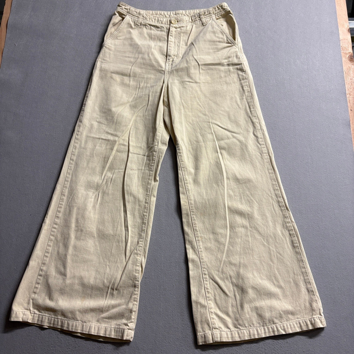Free People Wide Leg Pants Womens Size 12 Beige Cotton High Rise Boho Chino
