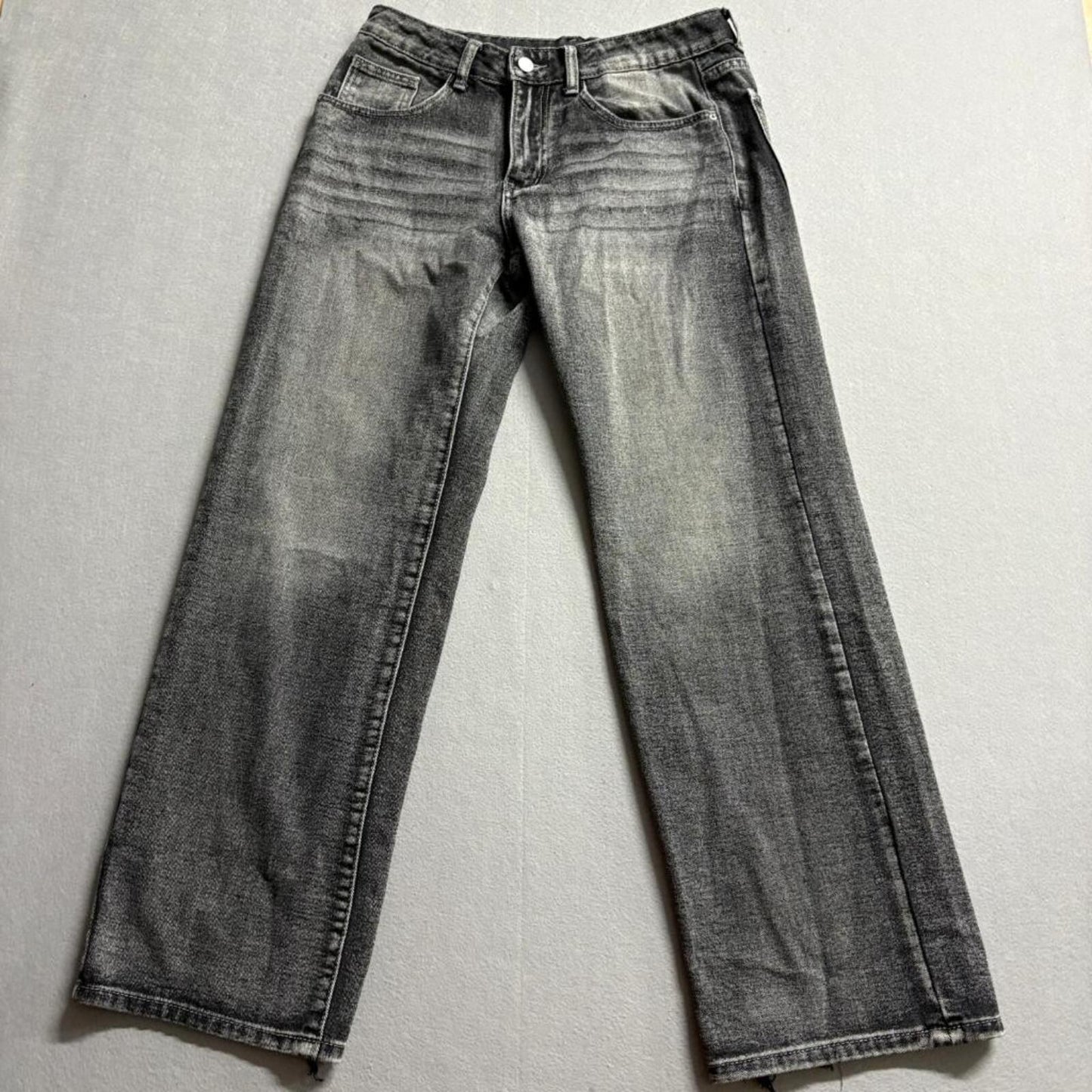 Shein Jeans Womens Size 6 Gray Acid Wash Wide Leg High Rise Denim Pants