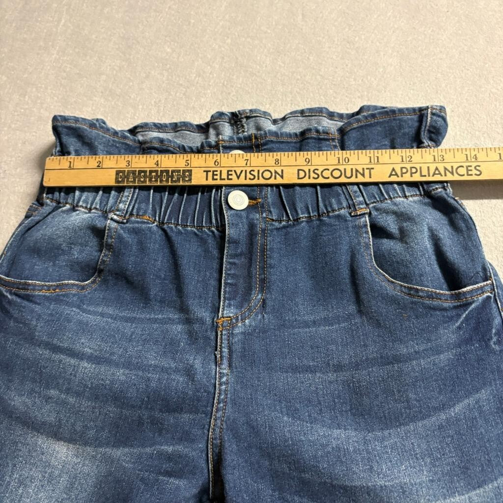 No Boundaries Paperbag Waist Jeans Womens Size 5 Blue Denim High Rise Stretch