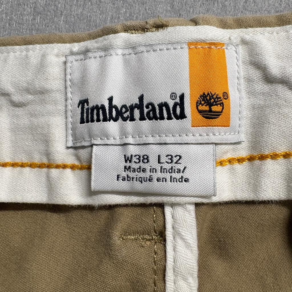 Timberland Chino Pants Mens 38x32 Brown Cotton Stretch Slim Tapered Cargo Pocket