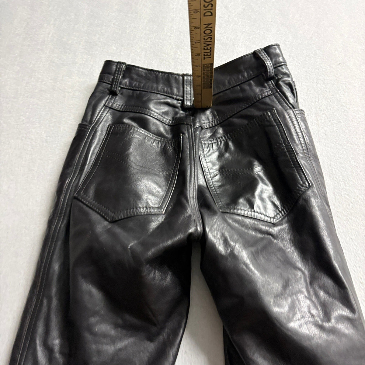 Vintage Black Genuine Leather Pants Womens 3/4 High Rise Straight Leg 90s