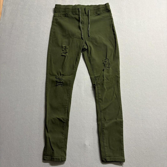 Guzman Women Plus Size 2XL Olive Green Distressed Skinny Pants Drawstring