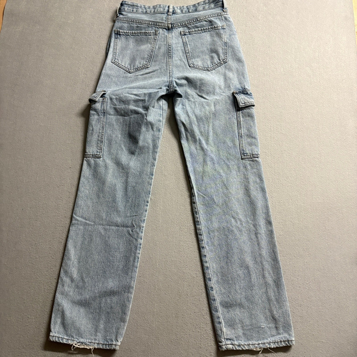 SO.N.G Womens High Rise Cargo Jeans Size 1/25 Blue Light Wash Straight Leg 28x29
