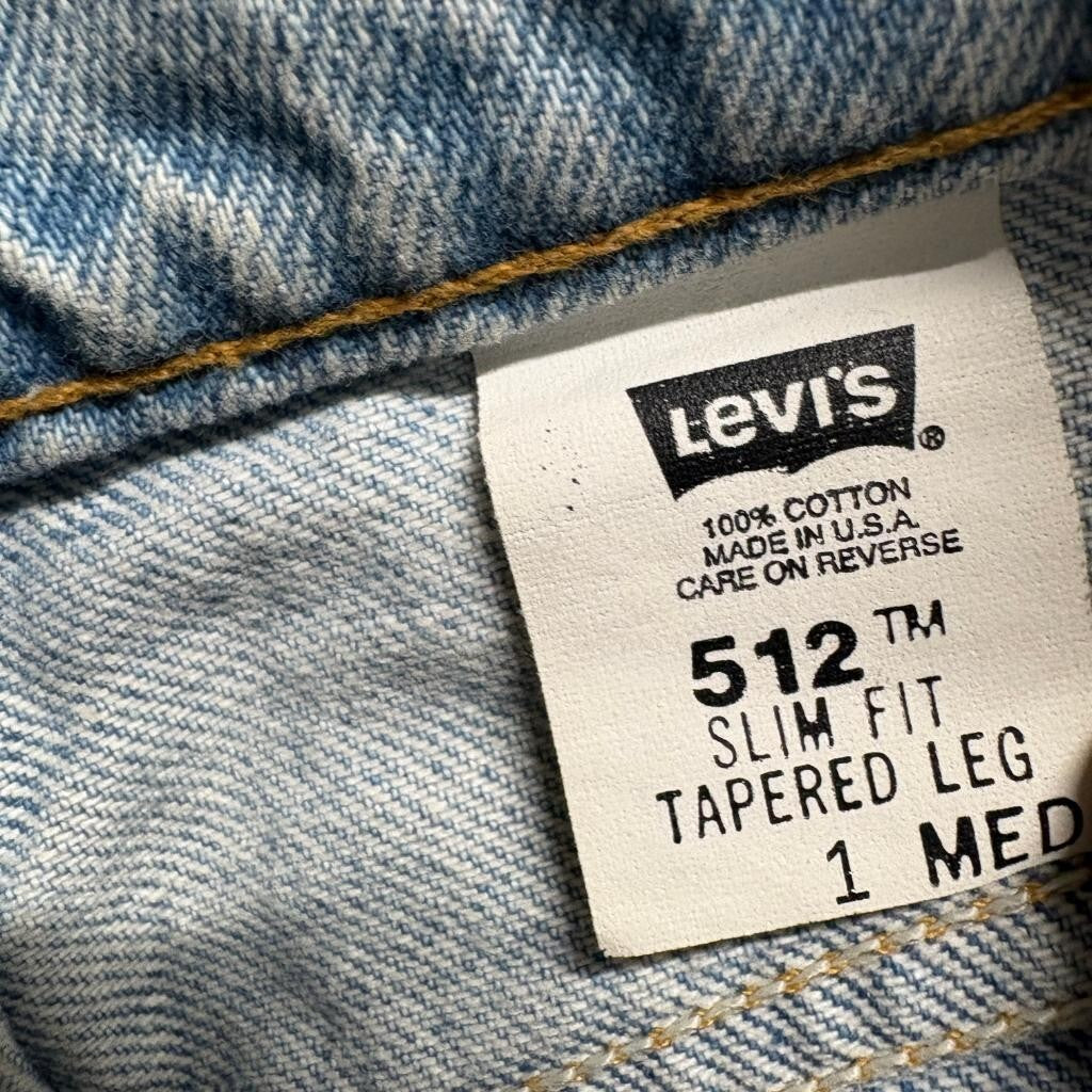 Vintage Levis 512 Custom Leather Front Jeans Womens Size 1 Med Light Wash Denim