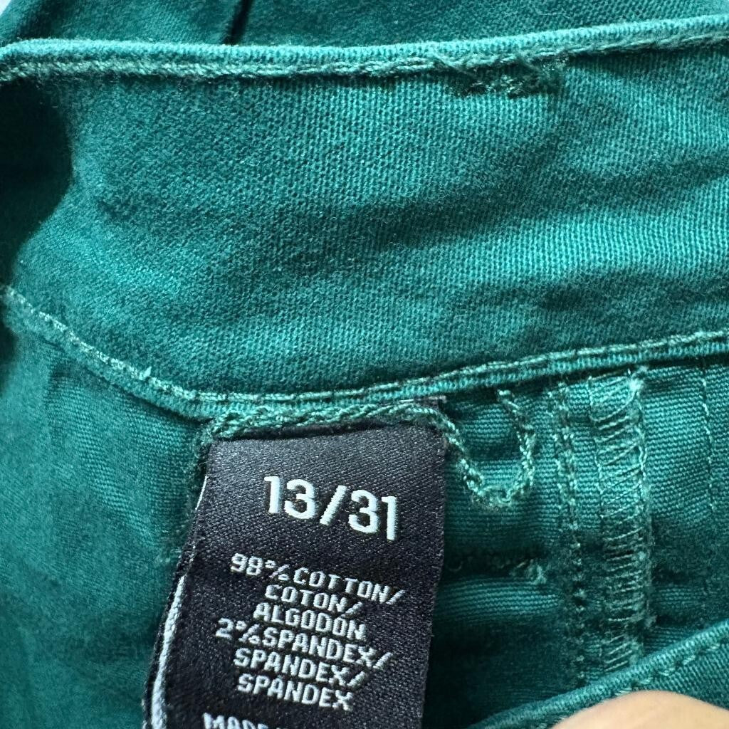 Girl-ish Mid Rise Wide Leg Cargo Utility Pants Womens 13/31 Green Stretch Cotton