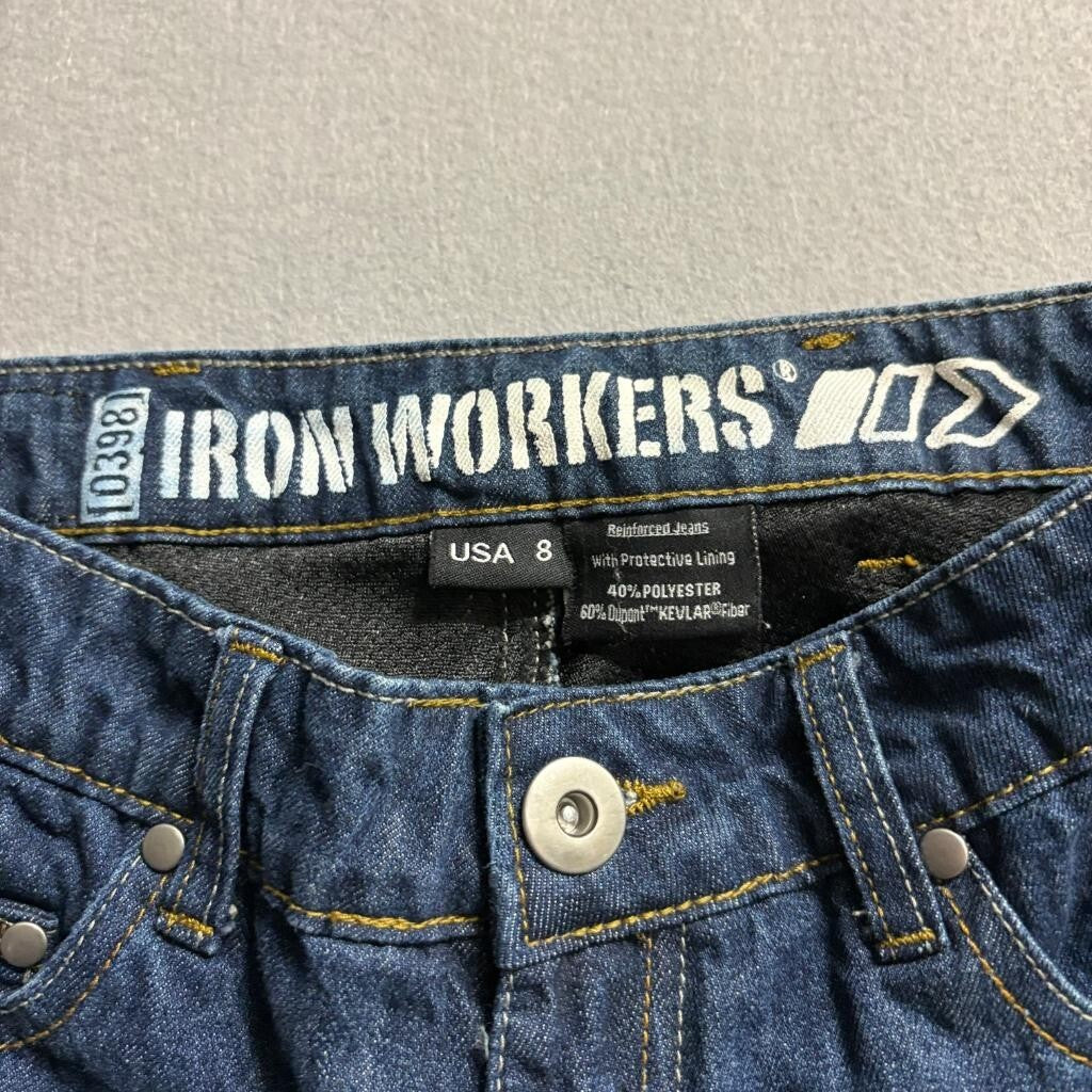 Iron Workers Kevlar Reinforced Motorcycle Jeans Mens Size 8 Blue Denim Riding