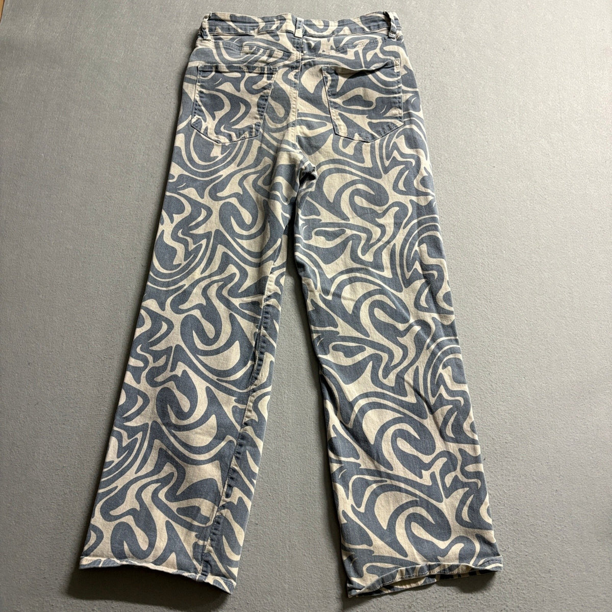 Rue21 Womens Swirl Print High Rise Wide Leg Jeans Size Large Blue Beige Y2K