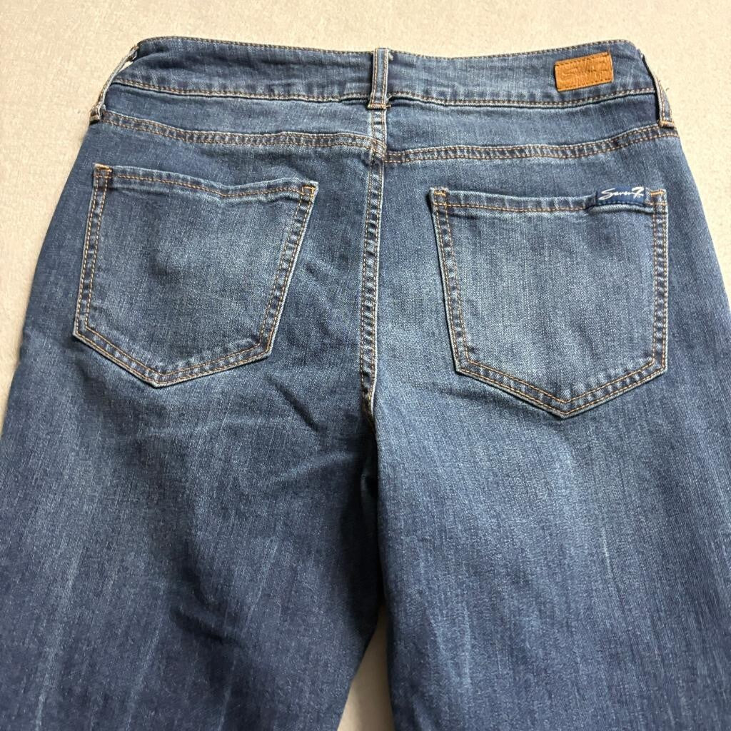 Seven7 Weekend Slim Fit Jeans Womens Size 6 Blue Denim Frayed Hem Stretch