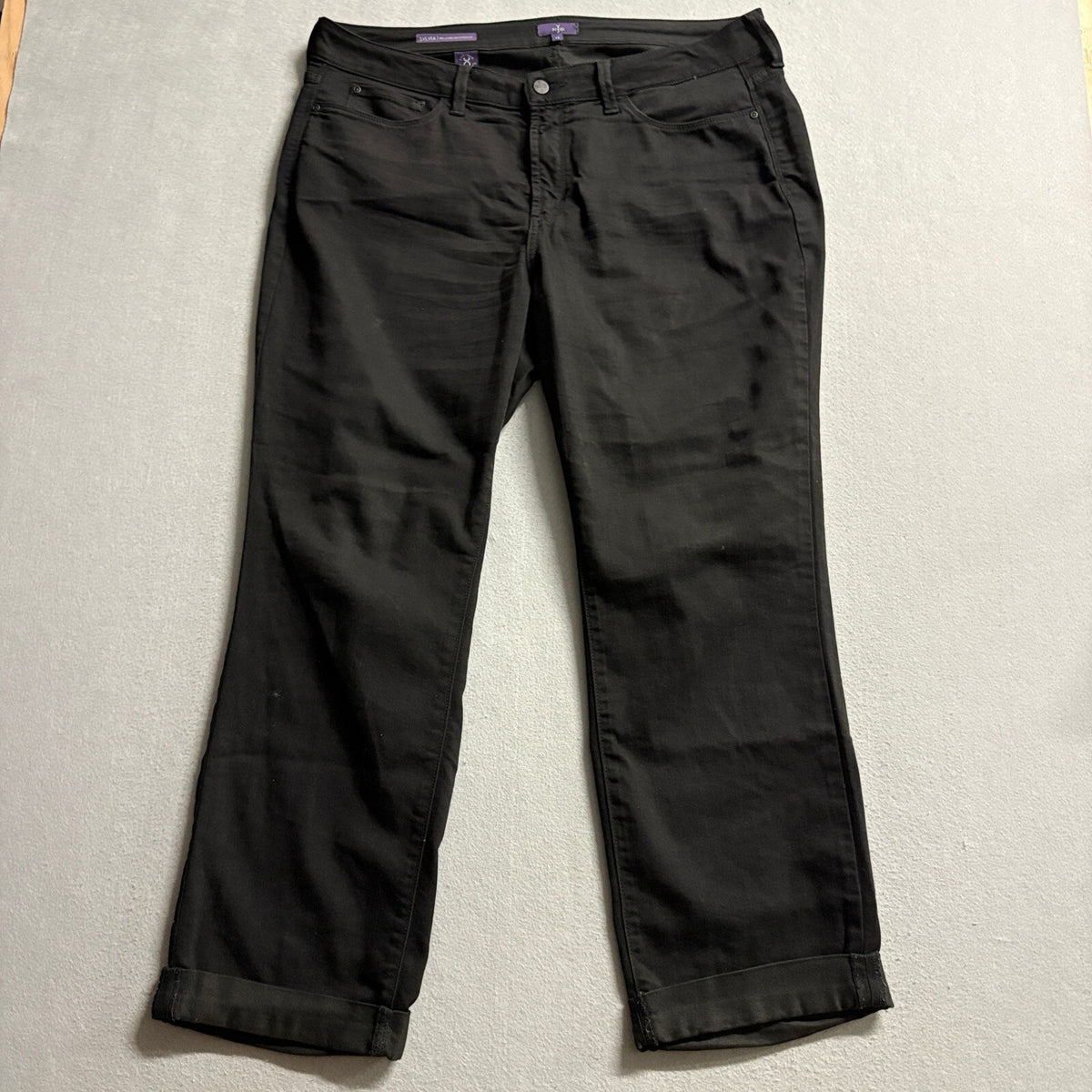 NYDJ Sylvia Relaxed Boyfriend Jeans Womens 14 Black Lift Tuck Stretch Denim