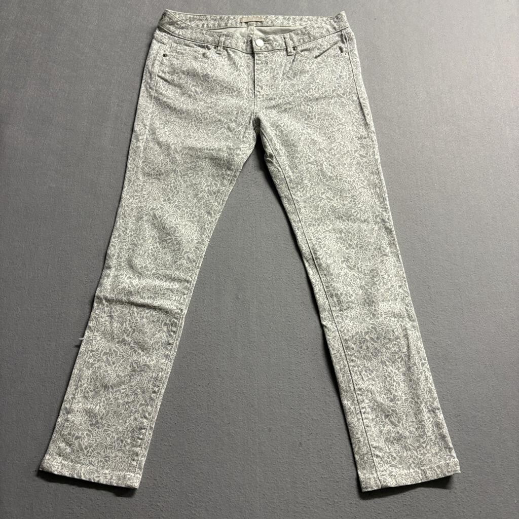 Uniqlo UJ Floral Jeans Womens 28 Gray White Damask Paisley Print Stretch Denim