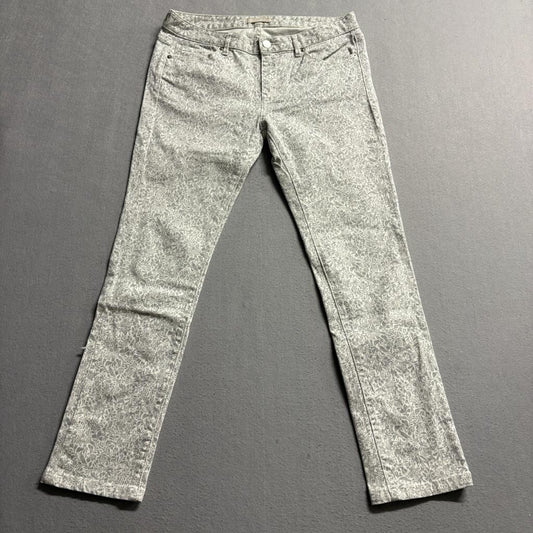 Uniqlo UJ Floral Jeans Womens 28 Gray White Damask Paisley Print Stretch Denim