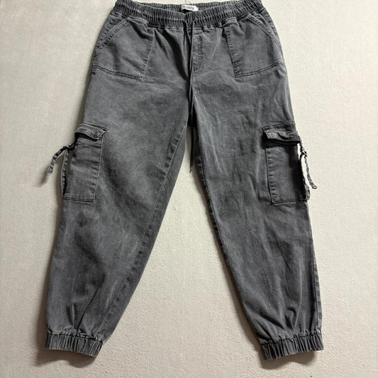 Telepatia Cargo Jogger Pants Womens 17/33 Gray Acid Wash Elastic Waist Stretch