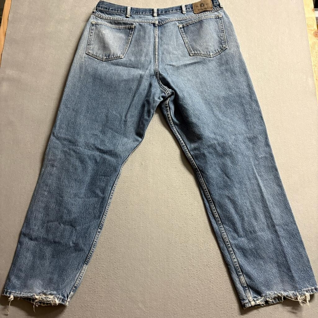 Wrangler Hero Mens Blue Distressed Jeans 36x28 Straight Leg Denim Workwear