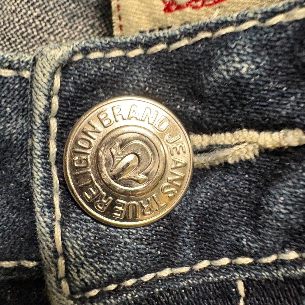 True Religion Johnny Jeans Womens 30 Blue Denim Bootcut Low Rise Thick Stitch