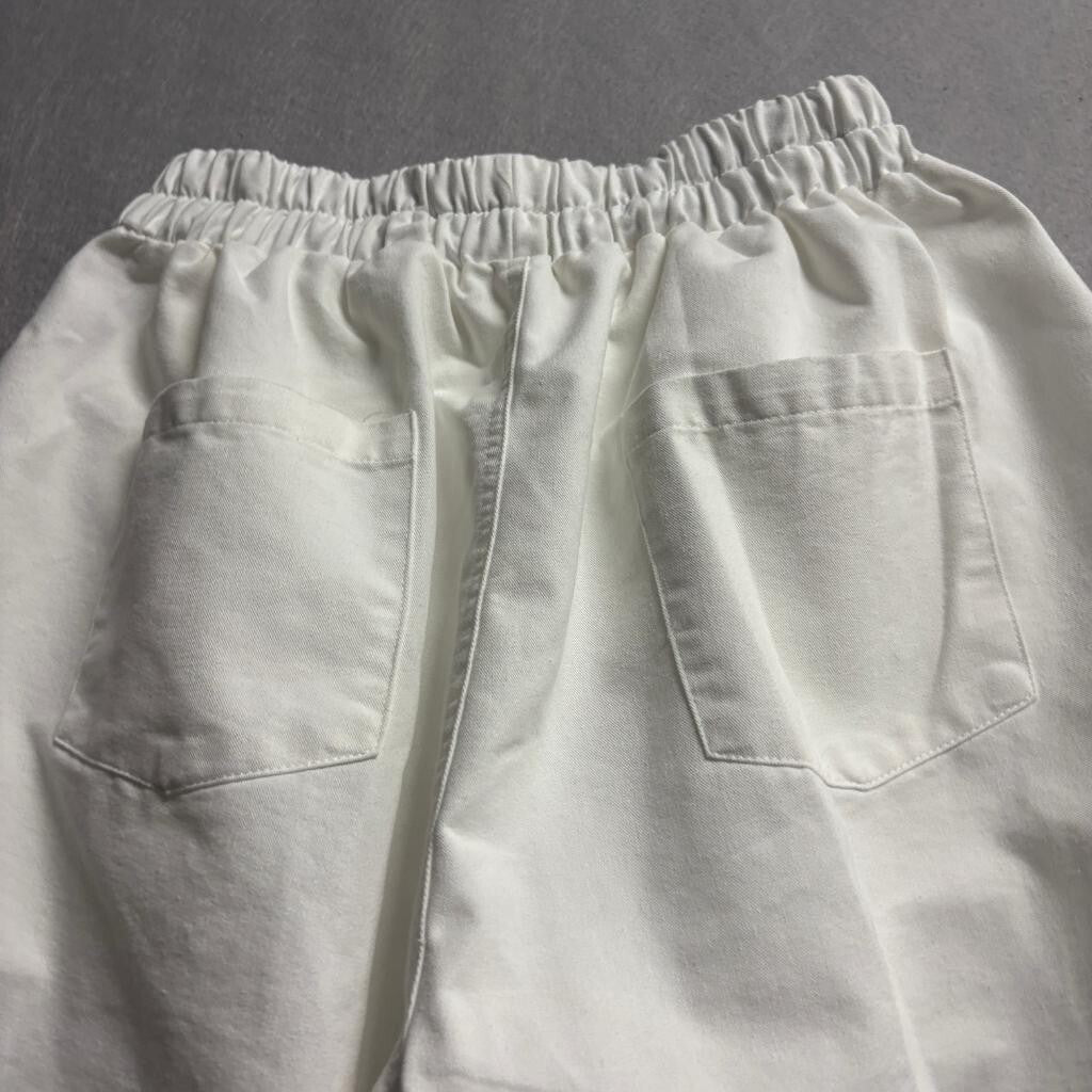 Unbranded White Cotton Wide Leg Pants Womens Size S Elastic Waist Casual