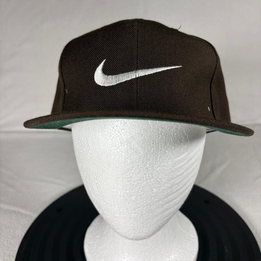 Vintage Nike Swoosh Snapback Hat Mens Brown Green Under Visor Kee & Ed Cap