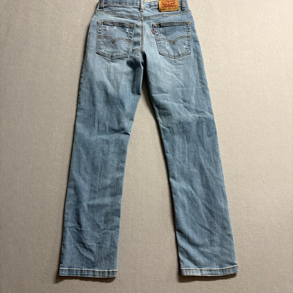 Levi's 514 Boys Jeans Size 14 Reg Blue Denim Distressed Straight Leg Adjustable