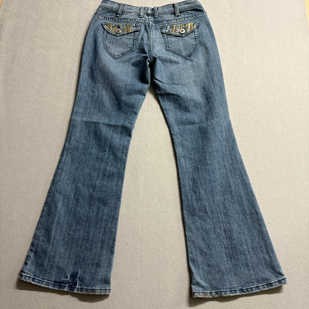 Vanilla Star Jeans Womens 9 Blue Denim Embellished Studded Flap Pocket Bootcut
