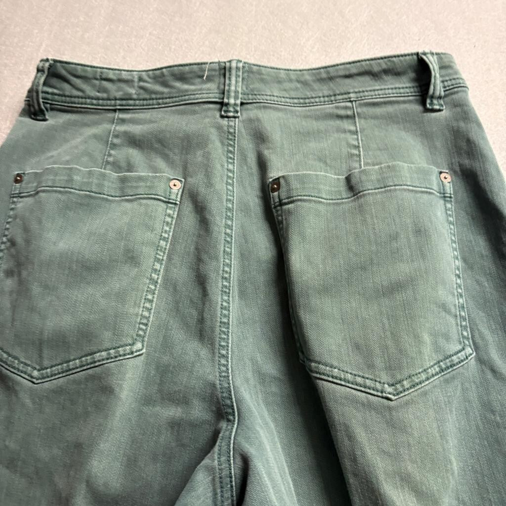 Gap Barrel Khaki Pants Womens 12 Tall Green Utility High Rise Stretch Carpenter