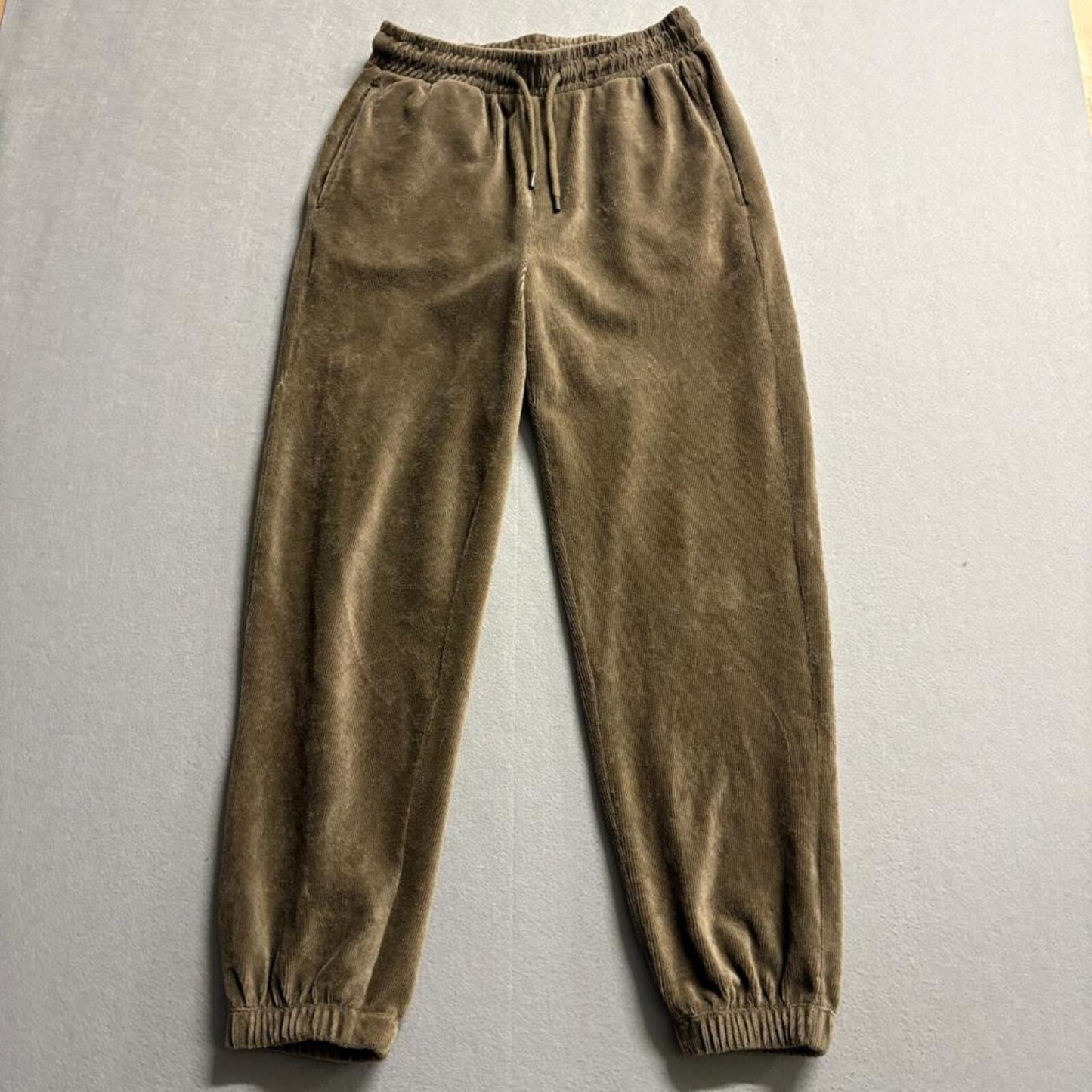 JAJU Corduroy Velvet Jogger Pants Womens Small Brown Khaki Elastic Waist Lounge