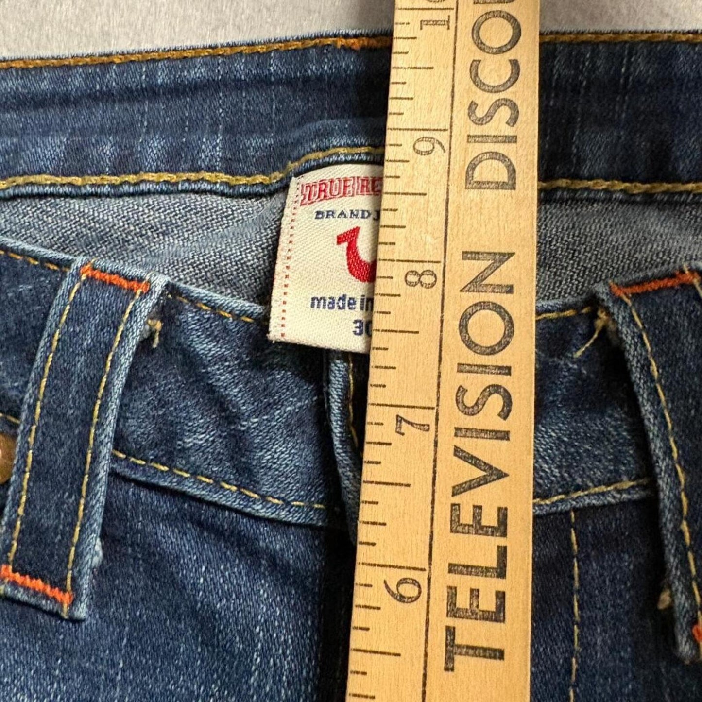 True Religion Jeans Womens 30 Blue Denim Straight Leg Low Rise Made in USA