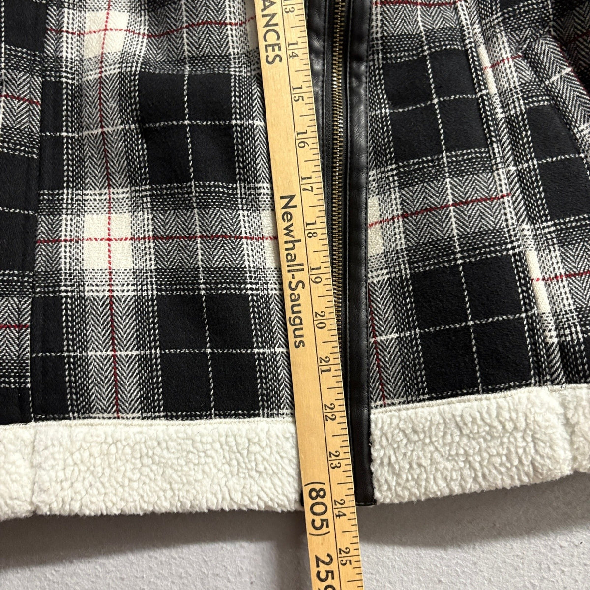 Sonoma Plaid Sherpa Lined Moto Jacket Womens Small Black White Asymmetrical Zip