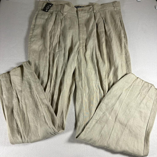 TA2 Collection Mens Linen Pants Size 46 Beige Pleated Front Made in USA Vintage