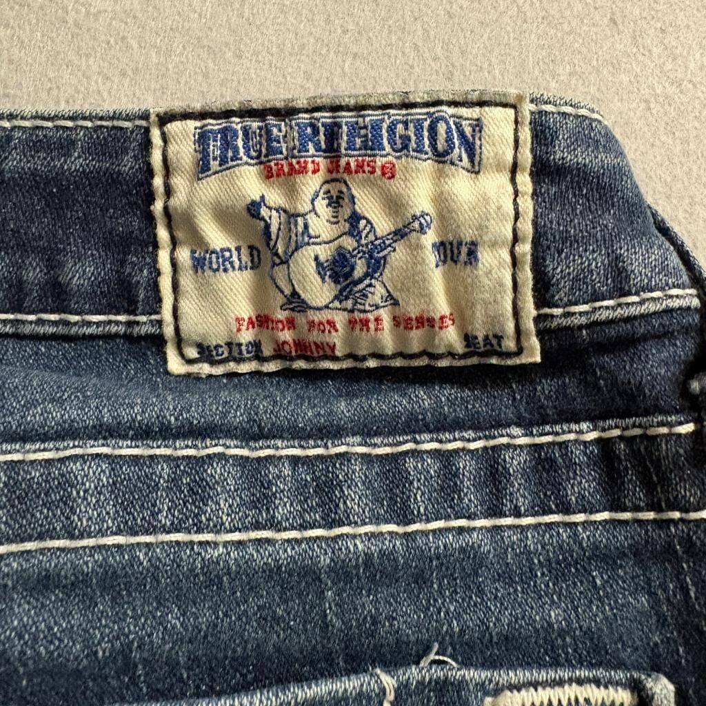 True Religion Johnny Jeans Womens 30 Blue Denim Bootcut Low Rise Thick Stitch