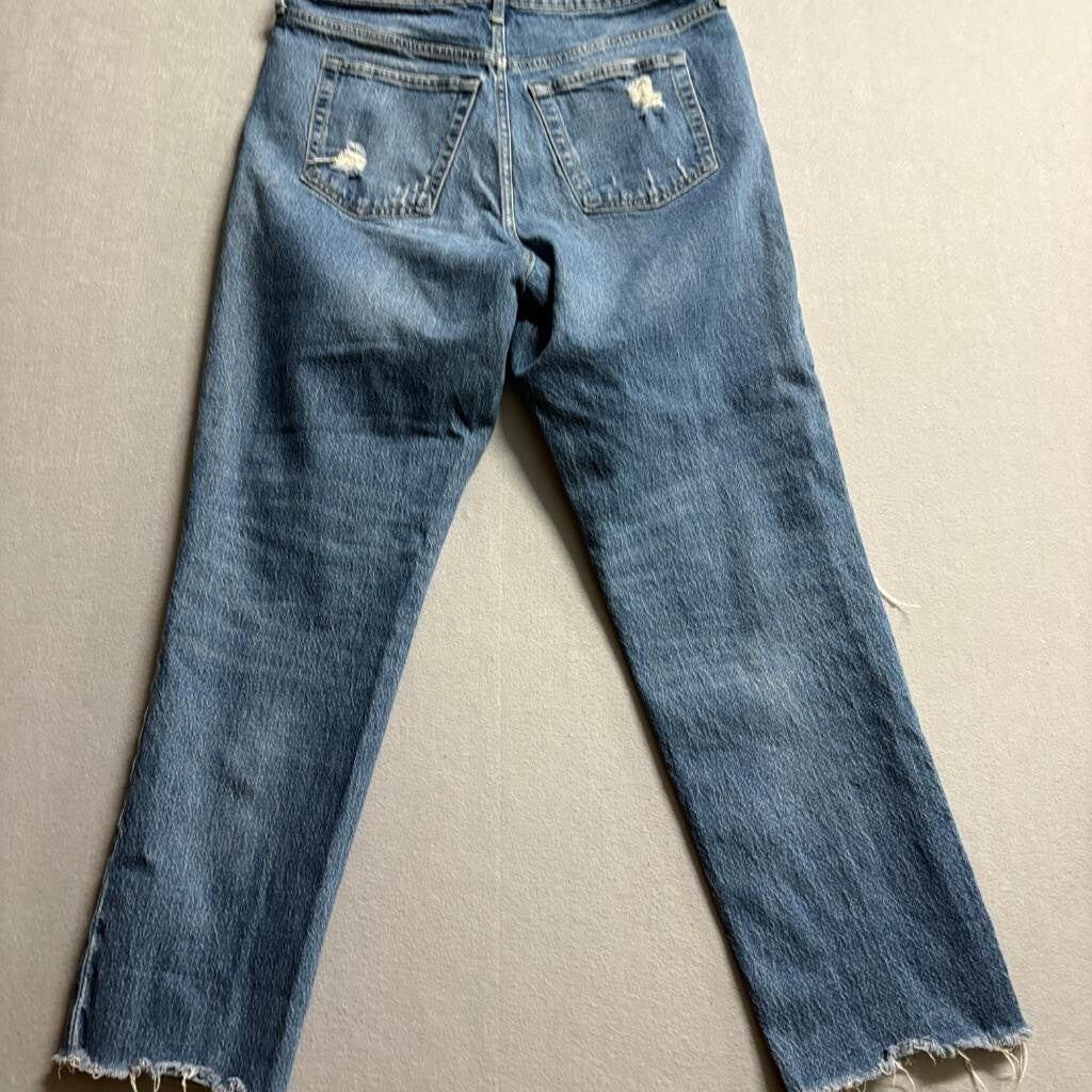 Free Assembly Distressed Straight Leg Jeans Womens Size 10 Blue Denim Raw Hem